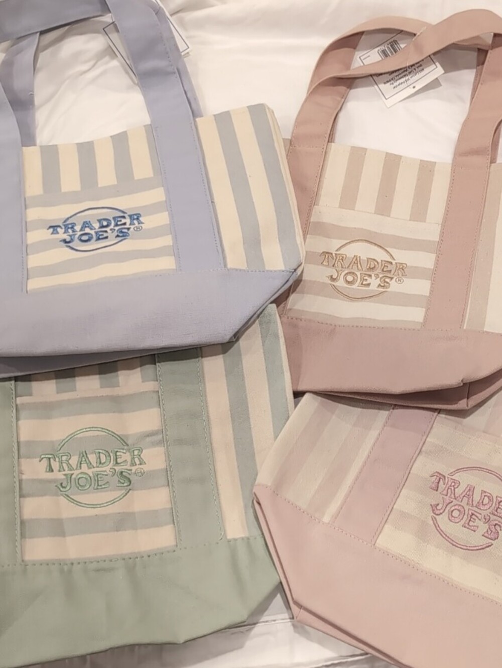 Trader Joe's Pastel Stripe Canvas Tote — Pink